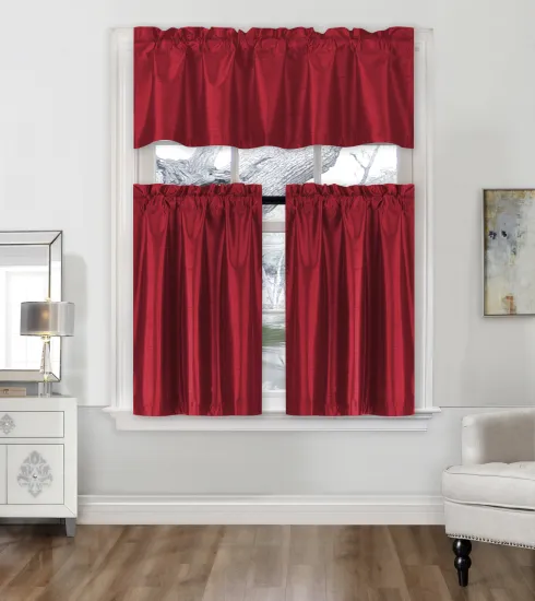 36 Inch Faux Silk Rod Pocket Curtain Valance Set for Kitchen, Cafe, Living Room, Bedroom, Bathroom