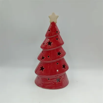 Red Star Cutout Ceramic Candle Holder