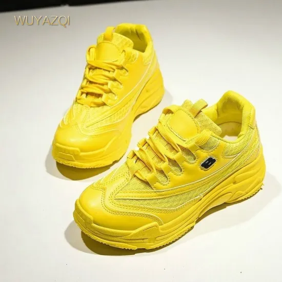 WUYAZQI New Sneakers Women Platform Casual Shoes Women's Fashion Sneakers Platform Basket Femme Yellow Casual Chunky Shoes