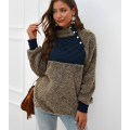 Femmes Stand Collar Patchwork Pullover