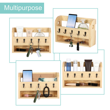 Vintage Wood Wall-Mounted Mail Organizer Key Holder