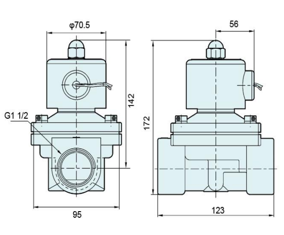 Dimension Drawing of Brass Body G1-1/2'' Solenoid Valve 2W400-40：