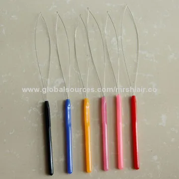 Multicolor plastic handle hook loop threader for micro loop nano ring beads cold fusion hair Extens