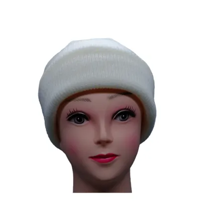 White Cuffed Knit Winter Hat