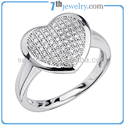 2014 Fashion Jewelry Rhodium Plated Pave Setting CZ Diamond Heart Wedding Ring