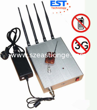 3g Mobile Phone Remote Control Jammer / Blocker Est-505b With 4 Antenna