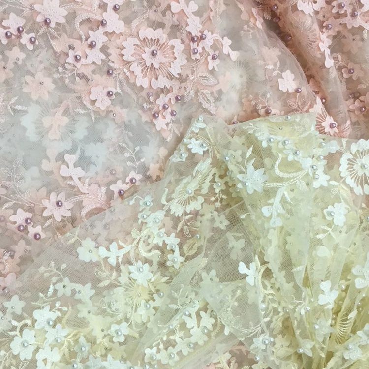 Tela de malla del vestido del cordón de Malasia del bordado del cutwork