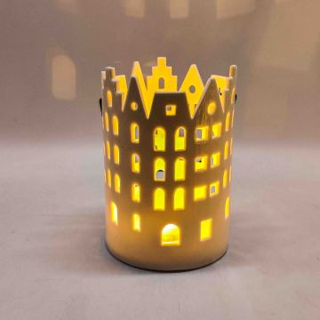 Linterna LED de cerámica con silueta de casa adosada