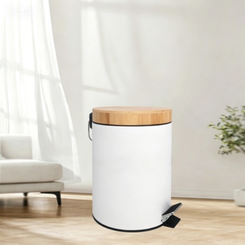Eco-Friendly 3L 5L 12L Foot Pedal Trash Bin with Bamboo Cover