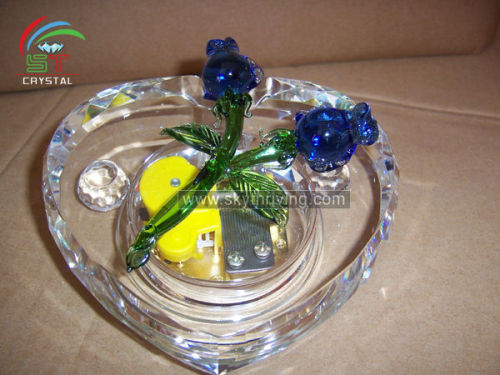 heart shape crystal musical box with blue rose