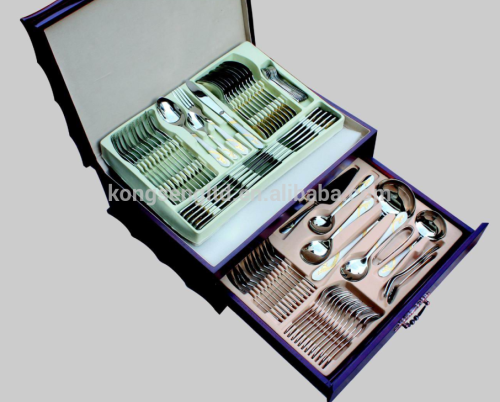 84 pcs stainless steel dinner set, cutlery set with leather case