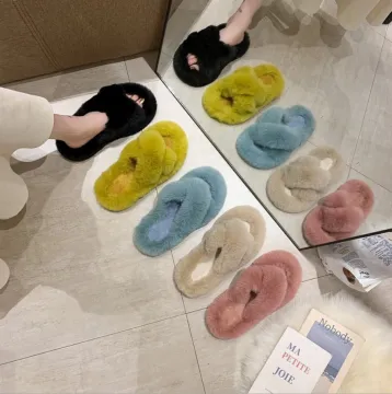 Colorful Furry Fox and Raccoon Fur Slides Sandals for Women: Custom Indoor Sole Slippers