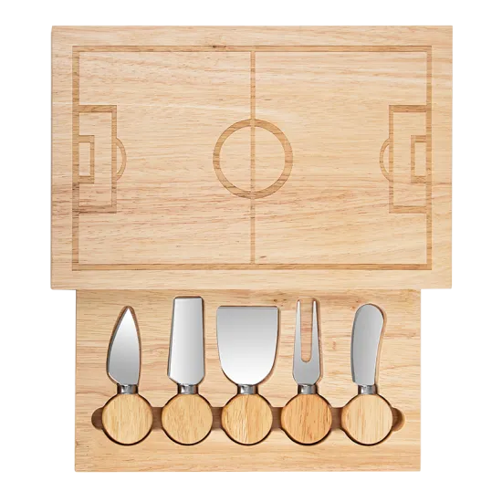 Customizable Football Court Theme Charcuterie Board with 5 Knife Set in Rubber Wood for Cheese Cutting