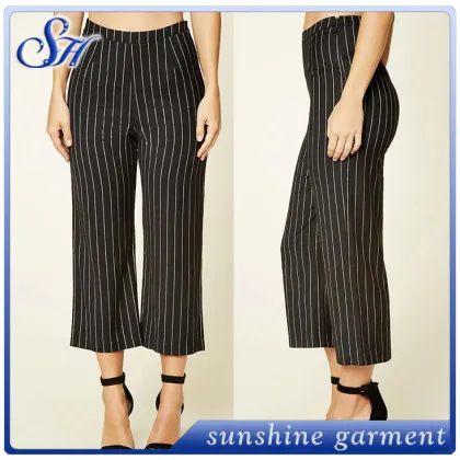 2017 new fashion ladies straight wide leg capri pants