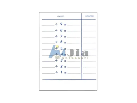 Montessori equipment Division Working Charts