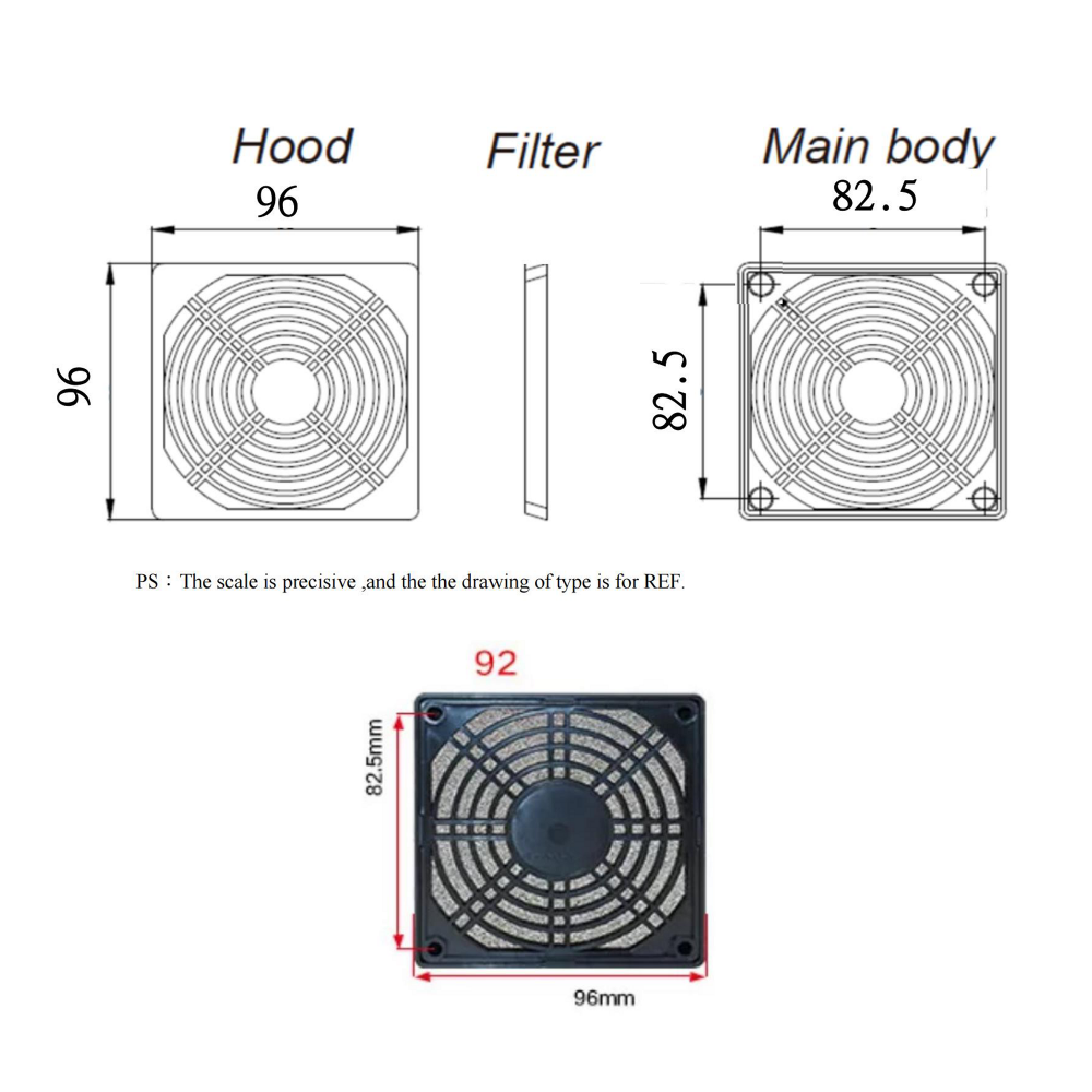 9 cm ventilator en 3 mm gat plastic bewakerfilter