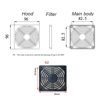 Kipas 9cm dan filter pelindung plastik lubang 3mm