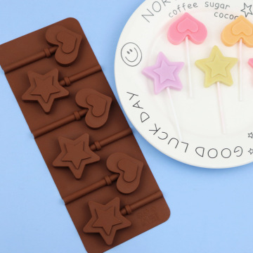 INTODIY Double Layer Heart-Shaped Star Silicone Lollipop & Chocolate Mold