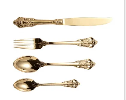 Luxury Royal Gold Plated Restaurant Cutlery Sets - High End Wedding Flatware