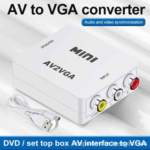 White 1080P Mini AV to VGA Adapter Converter with Audio: Connect AV Devices to HDTVs or PCs