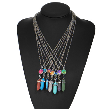 Turquoise fish's scales hexagonal prism Stone Necklace