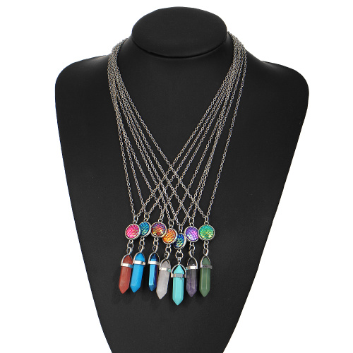 Turquoise fish's scales hexagonal prism Stone Necklace