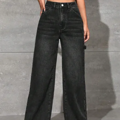Black High Waist Wide Leg Jeans for Women