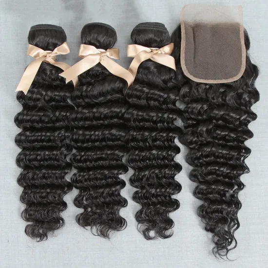 Factory Wholesale Cuticle Aligned Grade 10A Peruvian Deep Curly Wave Virgin Hair Bundles With Closure