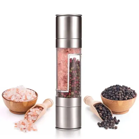 2-in-1 Dual-Ended Stainless Steel Salt and Pepper Mill with Adjustable Ceramic Grinders