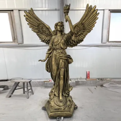 Ancient outdoor fiberglass pair of goddess of light statue for sale