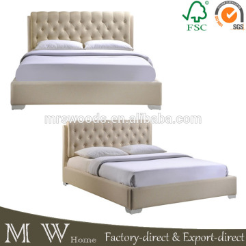 Tempat tidur berlapis linen krem ​​Prancis, bingkai tempat tidur kain king