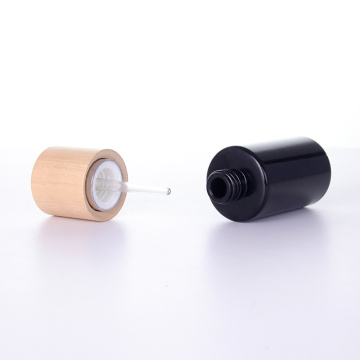 Black Glass Serum Bottle With Bamboo LId