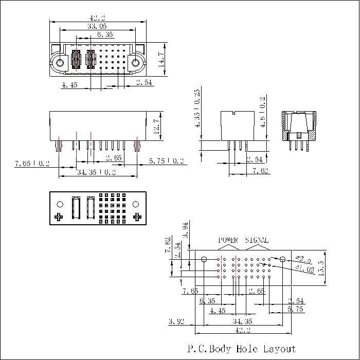 PSPM6.35S-0220G0G0AEX-2 6.35MM 2P Power+20P Signal Male Straight Dip Power Connector