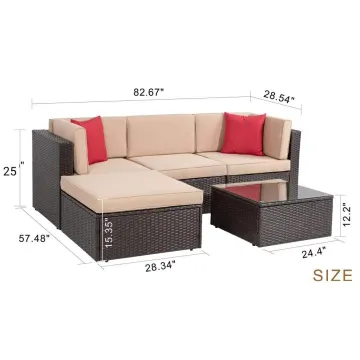 Outdoor Wicker Sectional Corner Sofa Set with Cushions - 5 Piece Rattan Garden Furniture