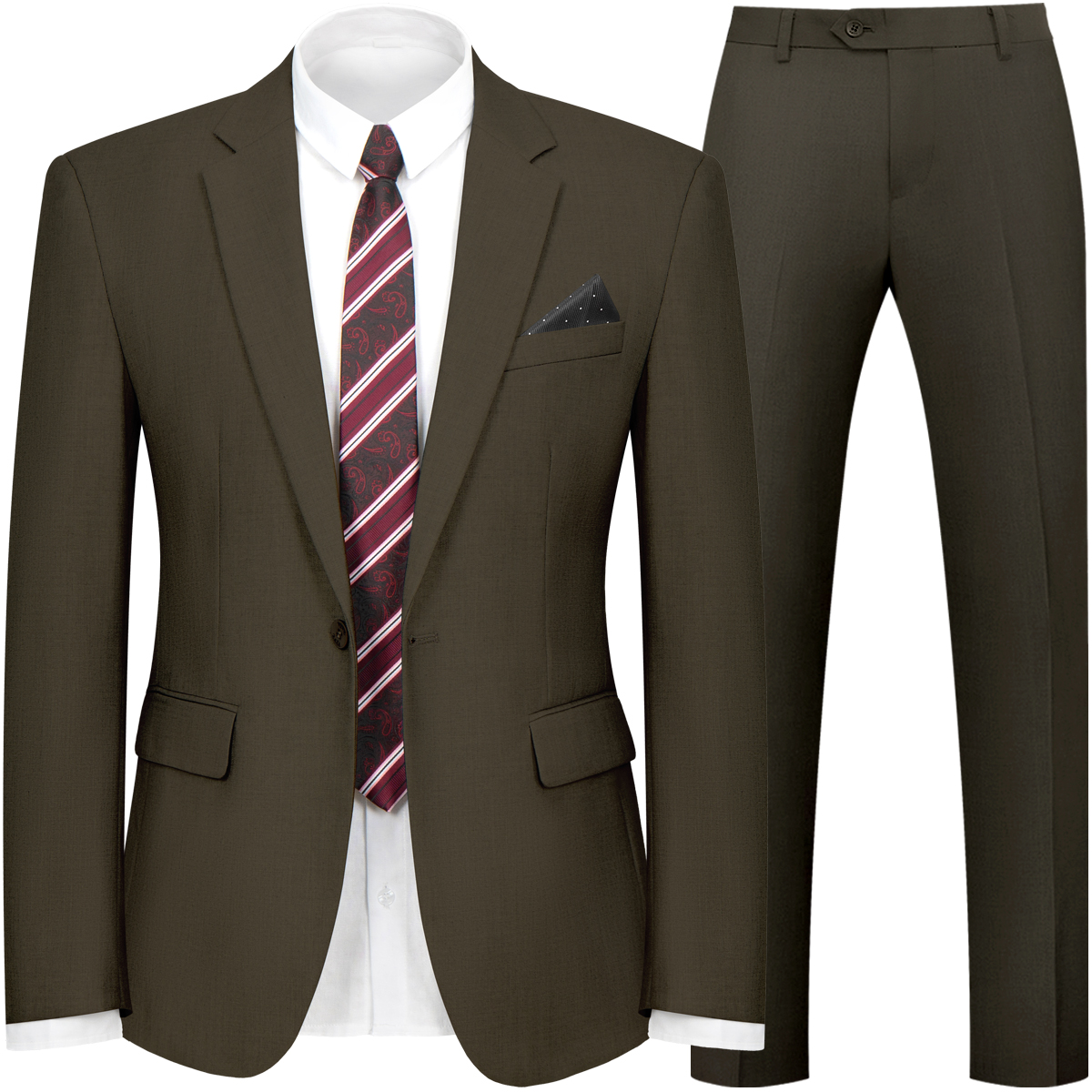 WYWK 2 Piece Men's Suit Wedding Business Party-Brown-M