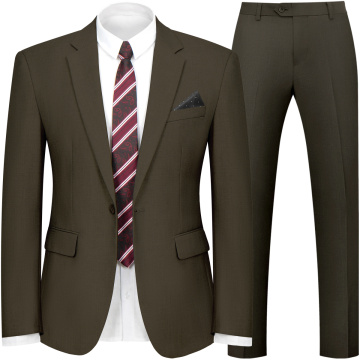 WYWK 2 Piece Men's Suit Wedding Business Party-Brown-XXS