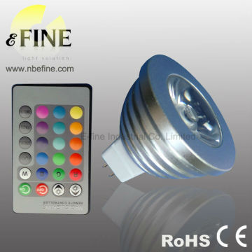 RGB led spot light MR16 12 volt LED bulb 3W remote control aluminium body