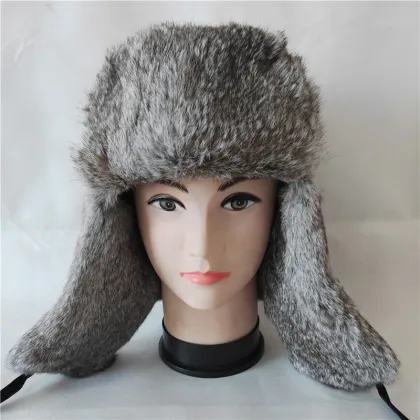 Winter Hat Russian Rabbit Fur Ushanka Rabbit Fur Trapper Hat