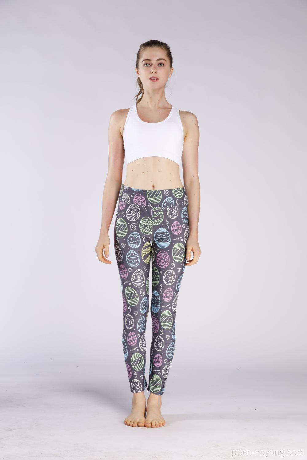 Leggings de ioga impressos com elástico feminino