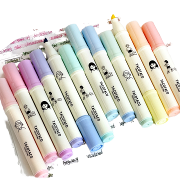 Japanese Kawaii Stationery: 4 Color Oblique Brush Tip Highlighter Set