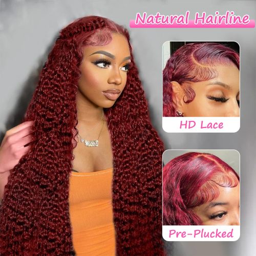 99j Burgundy 13x4 Deep Wave Lace Front Wigs