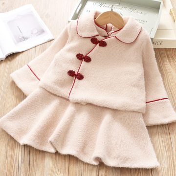 Chinese Style Warm Winter Princess Clothes Set Girls Children Kids Baby Coat Outwear Jacket+Tank-Dress 2PCS Thicken Suit S11700