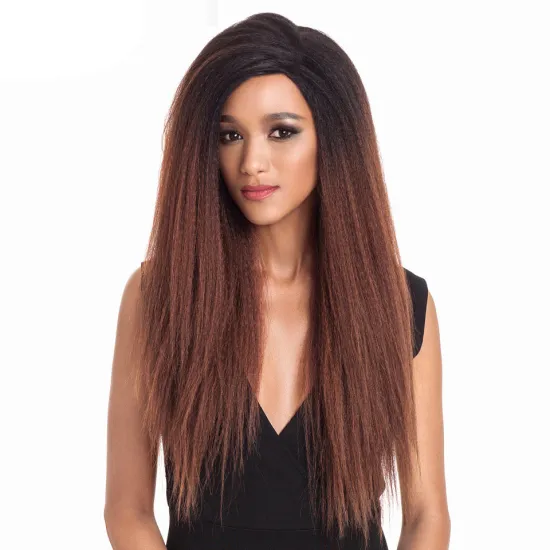 26 Inches Kinky Straight Pre Plucked with Natural Baby Hair 13x4 0mbre Lace Front wigs Synthetic hair Wigs For Black Women