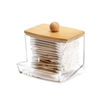 Transparent Cotton Swab Storage Box with Bamboo Lid