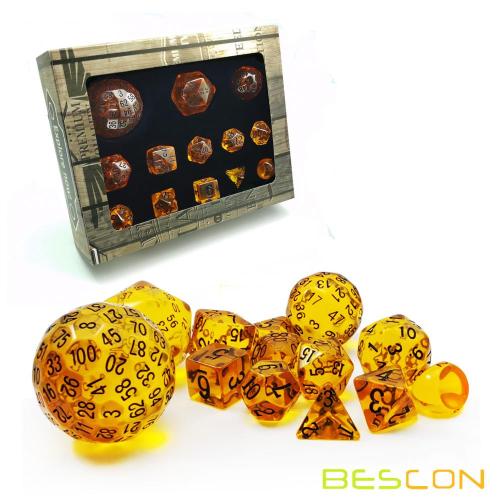 Bescon Amber Complete Polyhedral RPG Dice Set 13pcs D3-D100