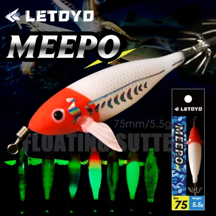LETOYO 5.5g/75mm Floating Sutte Luminous Squid Jig with Double Umbrella Hook - 7 Colors Mini Squid Jig