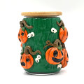 Handmade kukazve polymer clay vase neHalloween pumpkin, borosiirce girazi kuputa ashtray, fodya jar ine bamboo lid