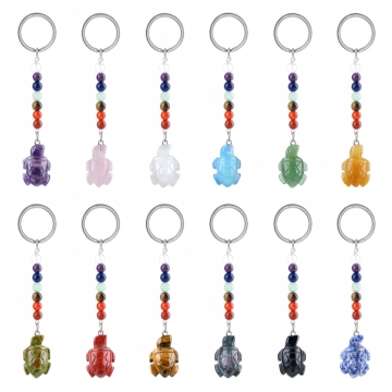 Pierre naturelle sculptée tortue 7 Chakra pendentif breloque porte-clés pierre précieuse tortue pendentif porte-clés cristal tortue porte-clés sac étiquettes