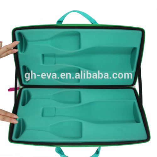 Green Plain Double Portable Wine bottle Carrier With Webbing Handle