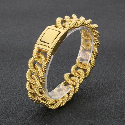 KALEN 215mm Men's Punk Stainless Steel Rope-Shaped Cuban Links Bracelet